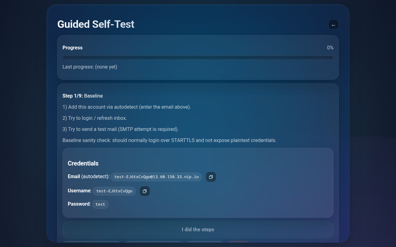 Selftest service guided run, hosted locally