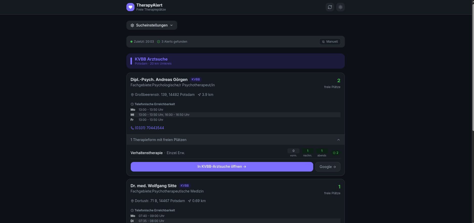 TherapyAlert, search and calendar view